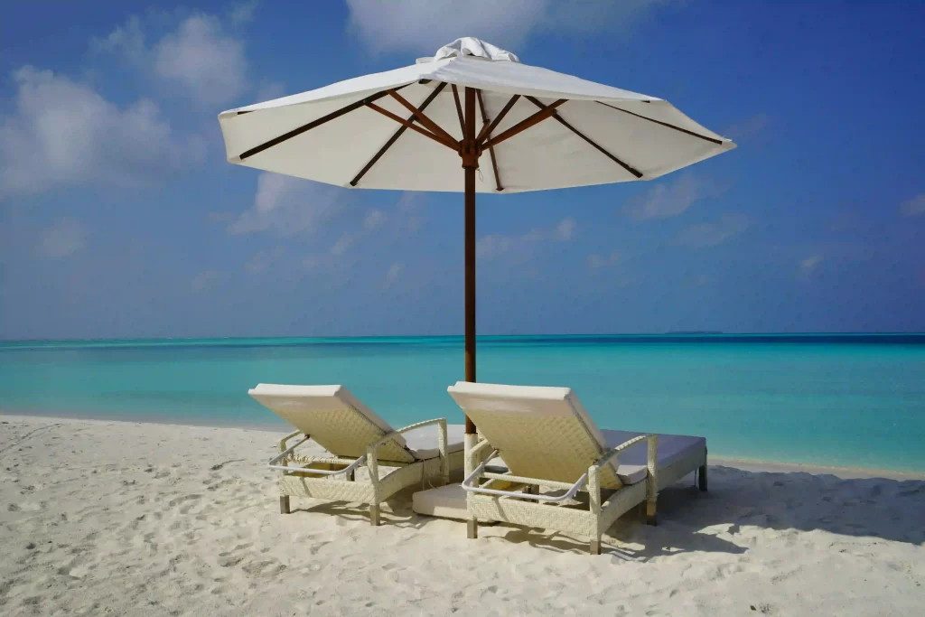 Coastal loungers accentuating beach relaxation